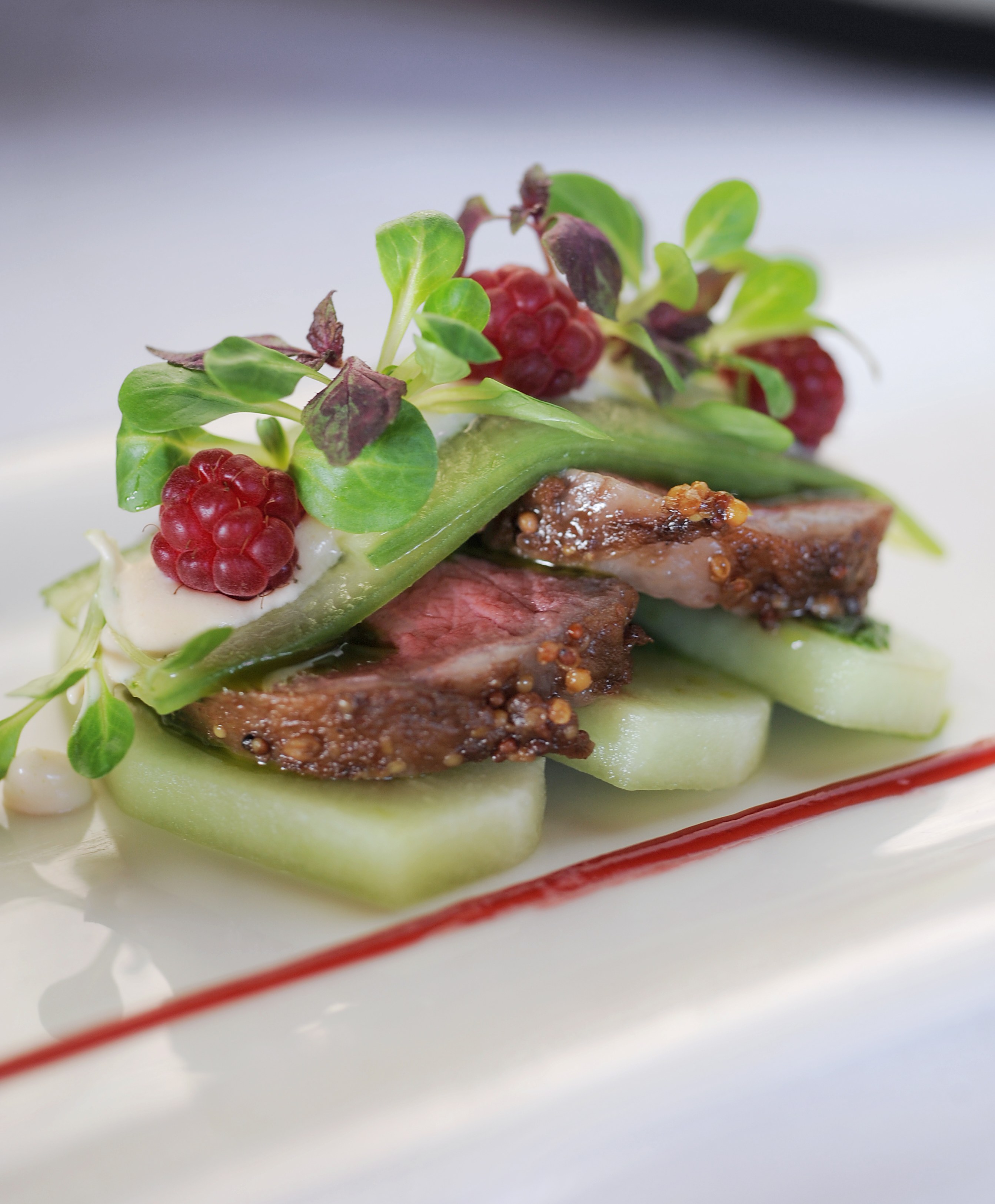 AU - Qualia Resort - BBQ Wagyu Honeydew Raspberry Vinaigrette.JPG