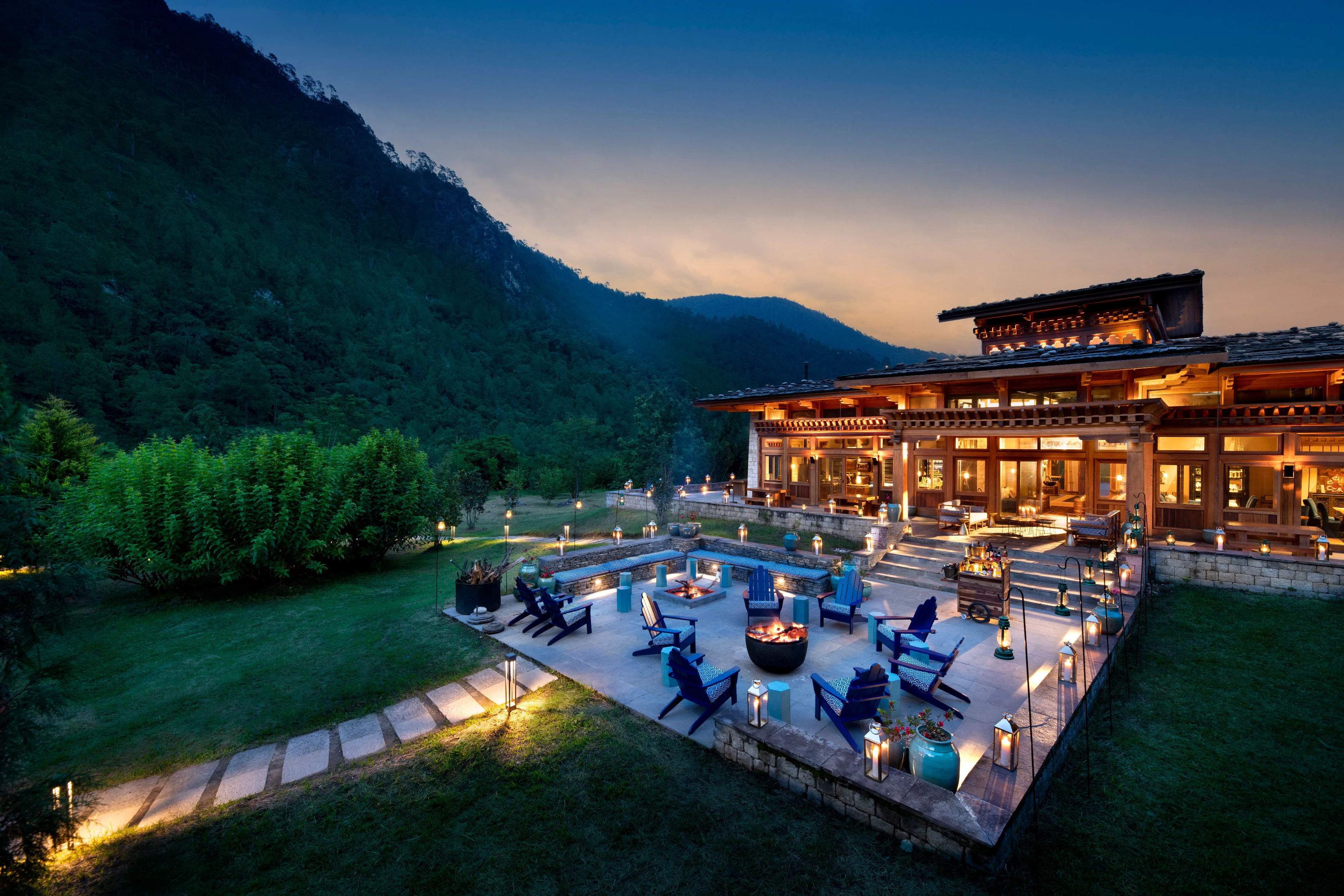 BT - Punakha - River Lodge Guest Area Fire Pit.webp