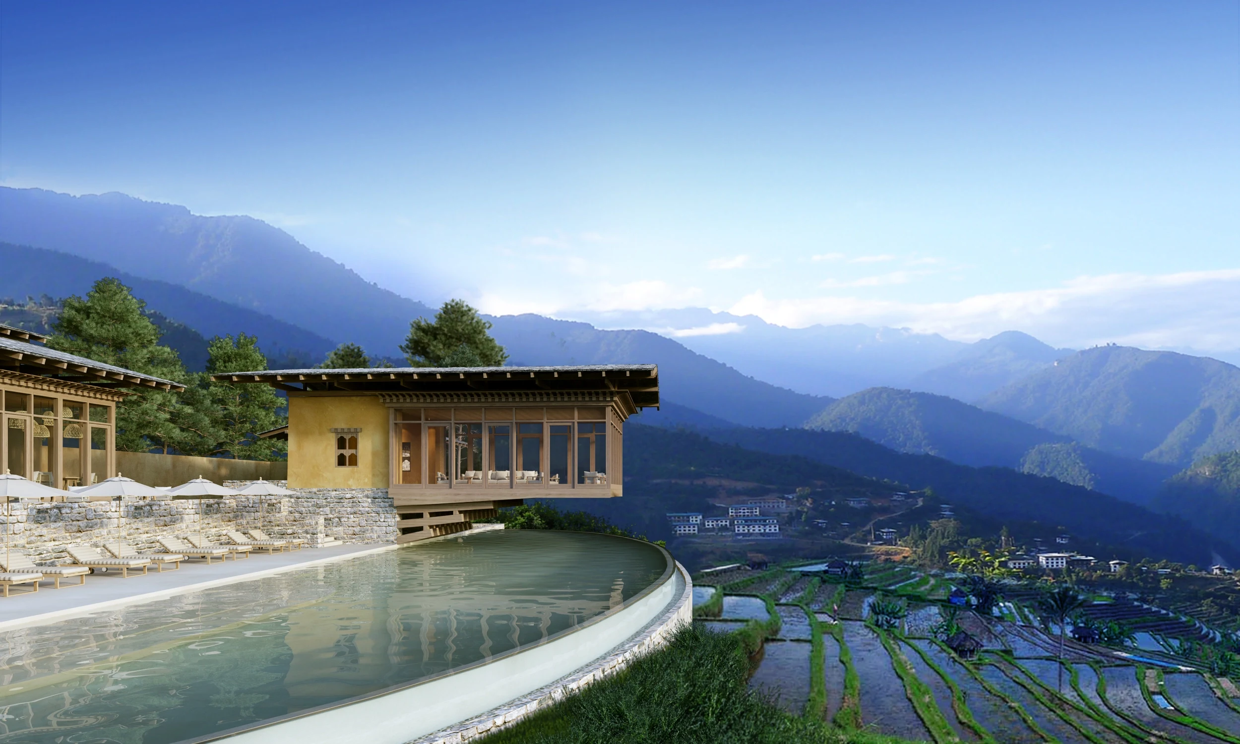 BT - Six Senses Punakha - main facilities, pool, rice fields.webp